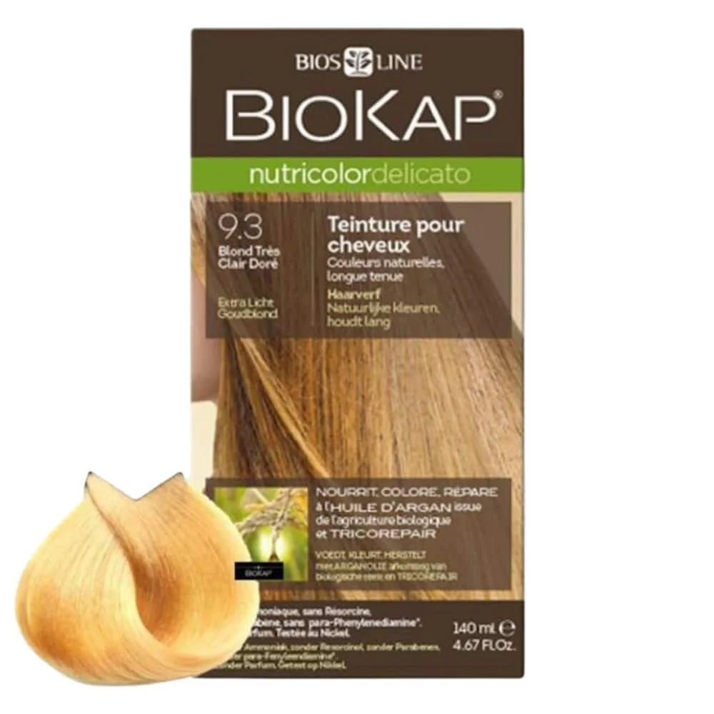 biokap-nutricolor-delicato-coloration-naturelle-cheveux-delicats-140ml-93-blond-tres-clair-dore.jpg Étui Biokap Nutricolor Delicato 9.3 blond très clair doré 140 ml