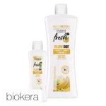 Deux flacons blancs Biokera Natura Fresh Yellow Shot shampooing bananes