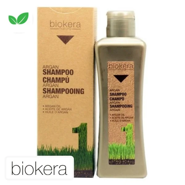 Flacon doré et étui kraft Biokera Natura shampooing argan 300 ml, chiffre 1
