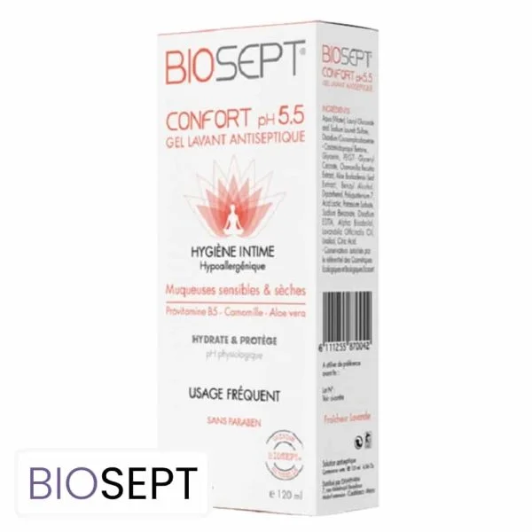 Biosept Confort PH 5.5 Gel Lavant Antiseptique Hygiène Intime 120ml