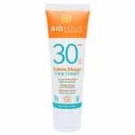 Tube blanc et orange de crème visage solaire Biosolis SPF30