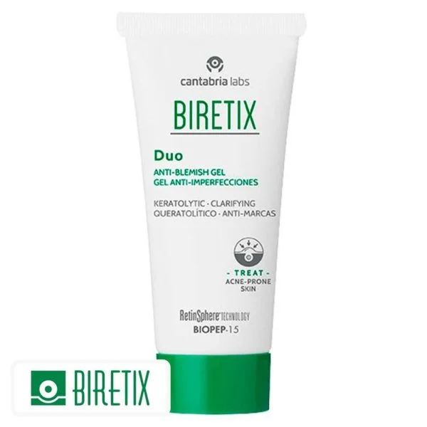 Tube blanc et vert Biretix Duo Gel Anti-imperfections 30ml Cantabria Labs