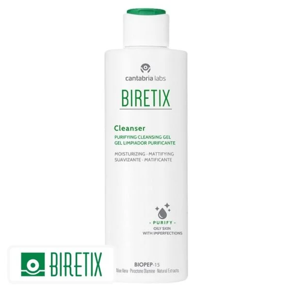 Flacon blanc du gel nettoyant purifiant Biretix Cleanser 200 ml