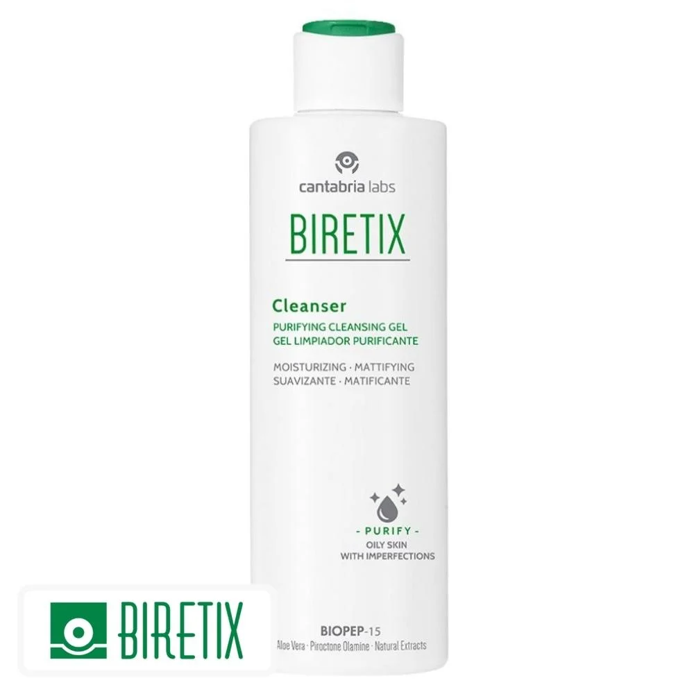 biretix-gel-nettoyant-purifiant-200ml.jpg Flacon blanc du gel nettoyant purifiant Biretix Cleanser 200 ml