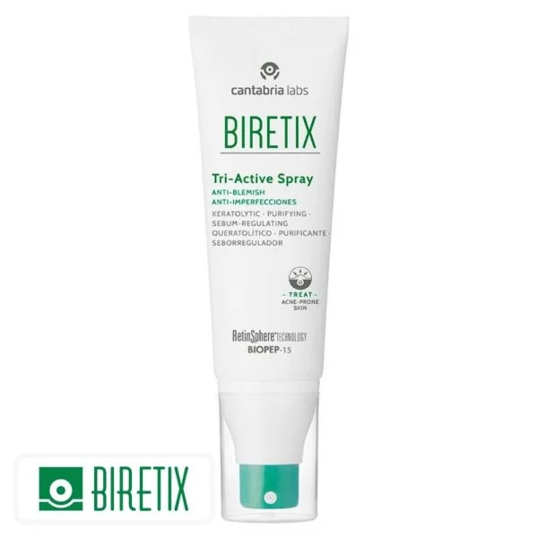 Flacon-pompe blanc du spray Biretix Tri-Active anti-imperfections 100 ml