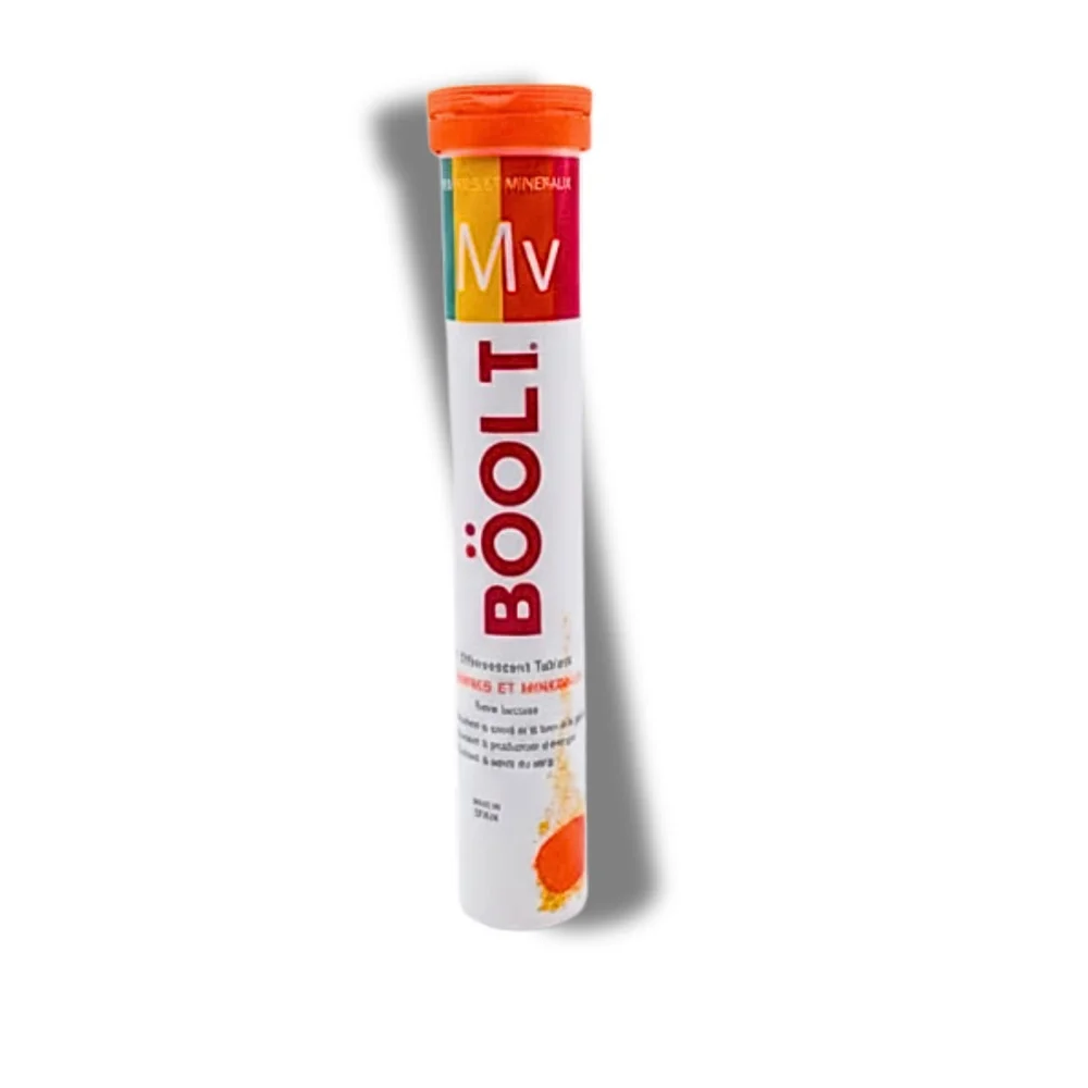 boolt-multivitamines17-tables.jpg Tube blanc et coloré de comprimés effervescents Boolt Mv