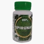 Flacon blanc Bpl Spirunat, bouchon vert, poudre et comprimés verts