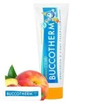 Tube bleu et orange Buccotherm junior pêche avec mascotte et fruit