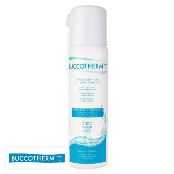 Flacon spray dentaire Buccotherm blanc et bleu de 200 ml avec canule