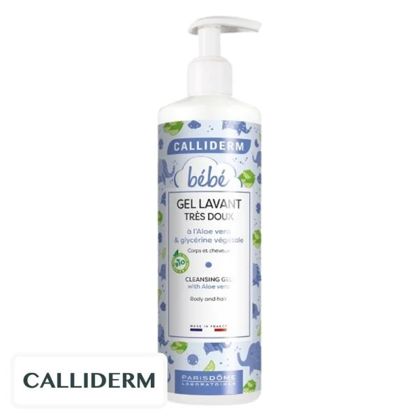Flacon pompe Calliderm bébé gel lavant très doux à l'aloe vera 500 ml