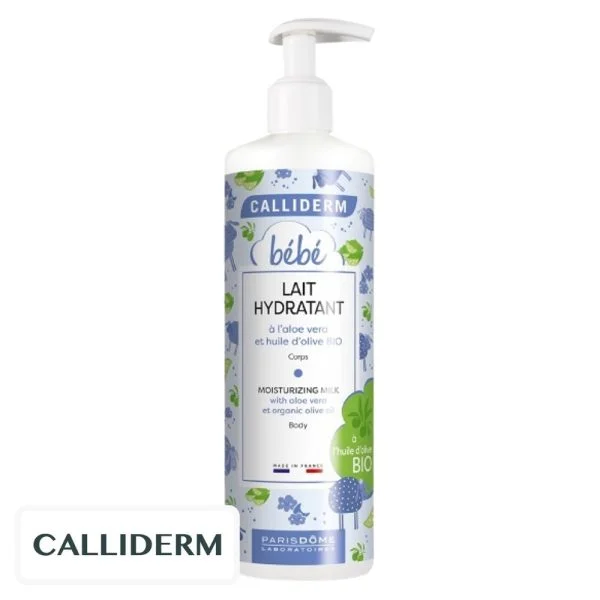 Flacon pompe Calliderm bébé lait hydratant corps à l'huile d'olive 500 ml