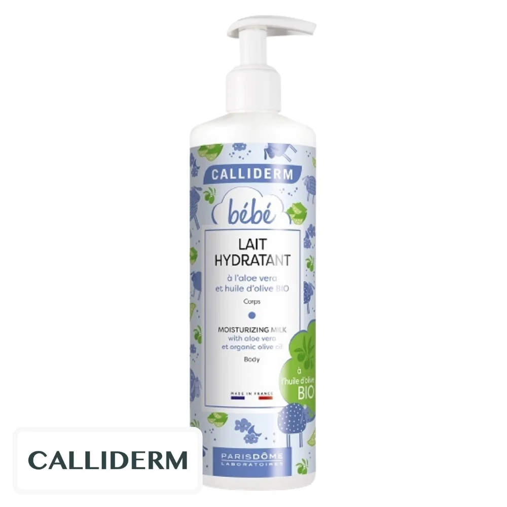 calliderm-bebe-lait-hydratant-500ml.jpg Flacon pompe Calliderm bébé lait hydratant corps à l'huile d'olive 500 ml