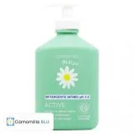 Flacon-pompe vert Camomilla Blu Active, nettoyant intime pH 3.5