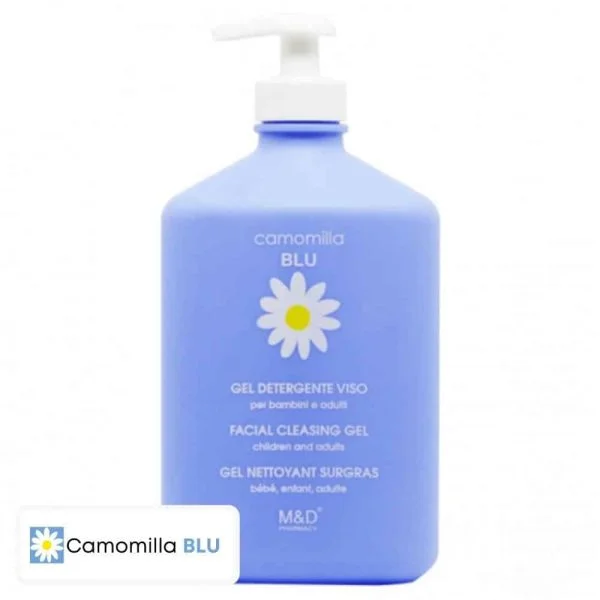 Flacon-pompe bleu lavande Camomilla Blu, gel nettoyant surgras visage