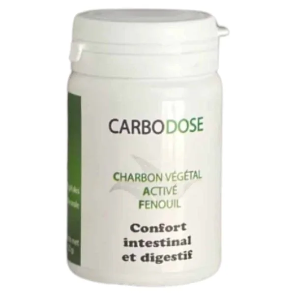 Pilulier blanc Carbodose charbon végétal activé au fenouil, 30 gélules