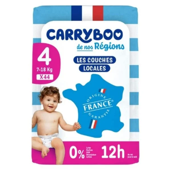 Paquet Carryboo couches taille 4 pour bébé 7-18 kg, 44 unités