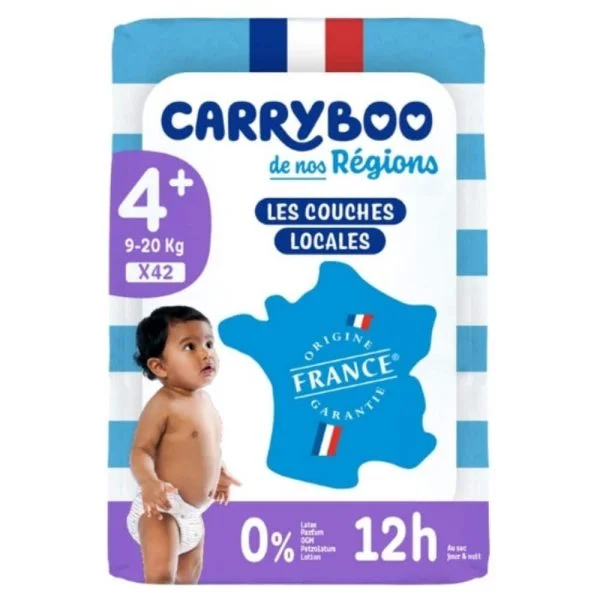 Paquet Carryboo couches taille 4+ pour bébé 9-20 kg, 42 unités