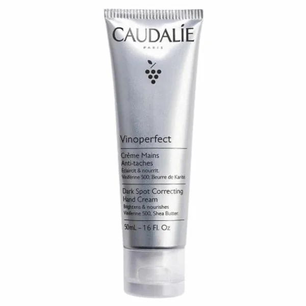 Tube argenté Caudalie Vinoperfect crème mains anti-taches 50 ml