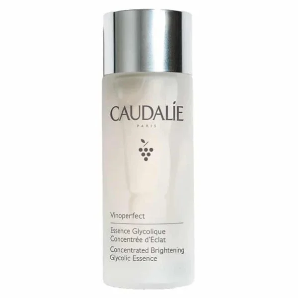 Flacon givré bouchon argenté Caudalie Vinoperfect essence glycolique concentrée d'éclat 100 ml