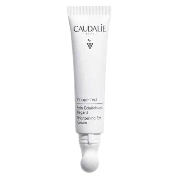 Tube blanc embout céramique Caudalie Vinoperfect soin éclaircissant regard 15 ml