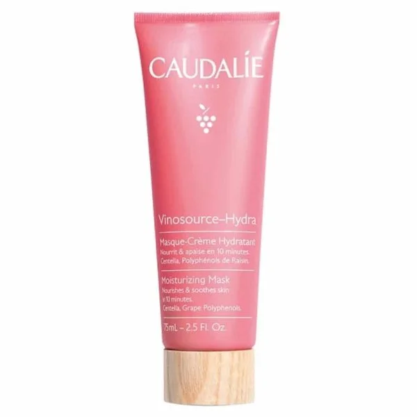 Tube rose Caudalie Vinosource-Hydra Masque-Crème Hydratant 75 ml capuchon bois