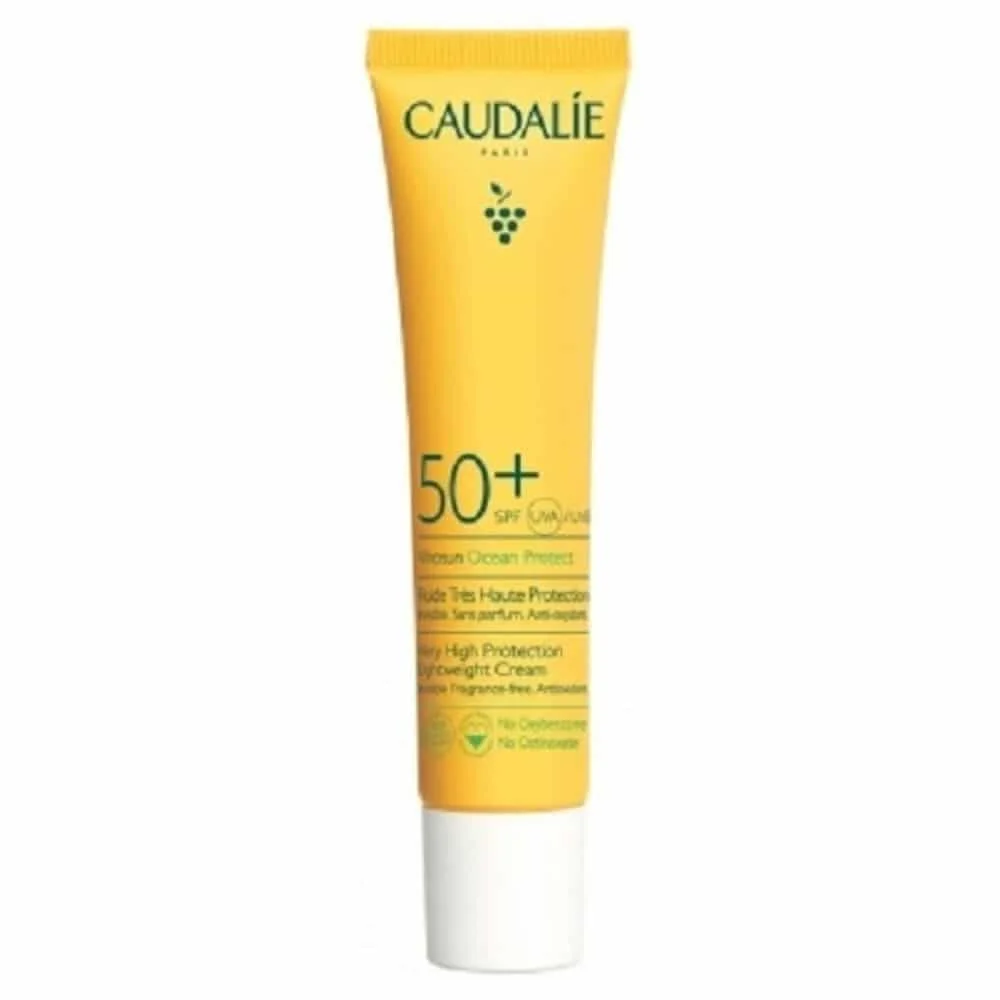 caudalie-vinosun-ocean-protect-fluide-tres-haute-protection-spf50-40ml.jpg Tube jaune Caudalie Vinosun Ocean Protect Fluide SPF50+ 40 ml bouchon blanc