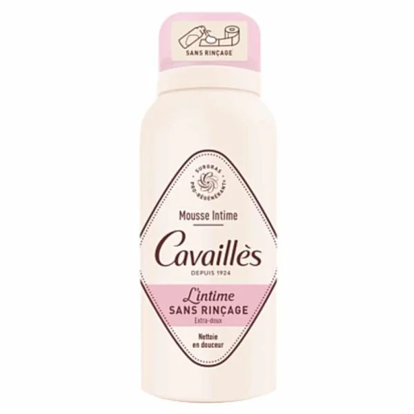 Flacon rose Cavaillès Mousse Intime Extra-doux sans rinçage capuchon rose 100 ml