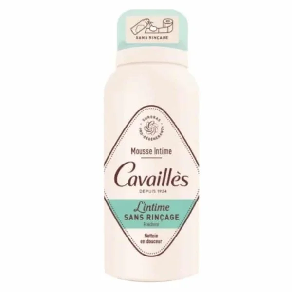 Flacon rose pâle Cavaillès Mousse Nettoyante Intime Fraîcheur sans rinçage 100 ml