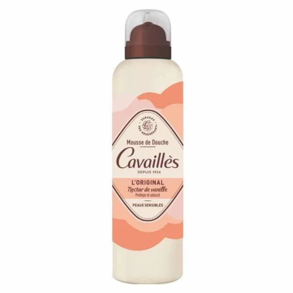 Flacon aérosol crème et pêche Cavaillès Mousse de Douche Nectar de Vanille
