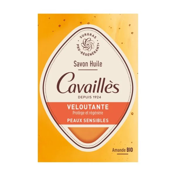 Étui orange Cavaillès Savon Huile Veloutante amande bio peaux sensibles