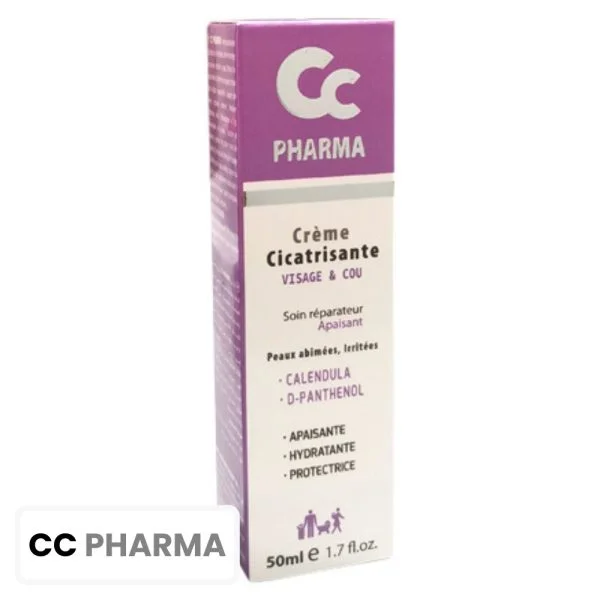 Étui violet CC Pharma crème cicatrisante visage et cou 50 ml