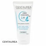 Tube blanc Centaurea Crème Hydratante 24h SPF30 50 ml, impressions bleues