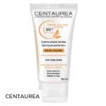 Tube blanc Centaurea Crème Solaire Teintée SPF50+ 50 ml, impressions orange