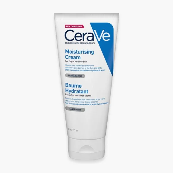 Tube blanc CeraVe Baume Hydratant 177ml debout sur fond clair