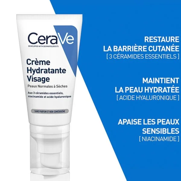 CeraVe Crème Hydratante Visage Peau Normale à Sèche 52ml – photo 2