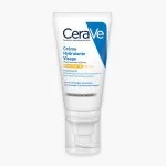 Tube blanc et bleu CeraVe crème hydratante visage SPF30 avec pompe