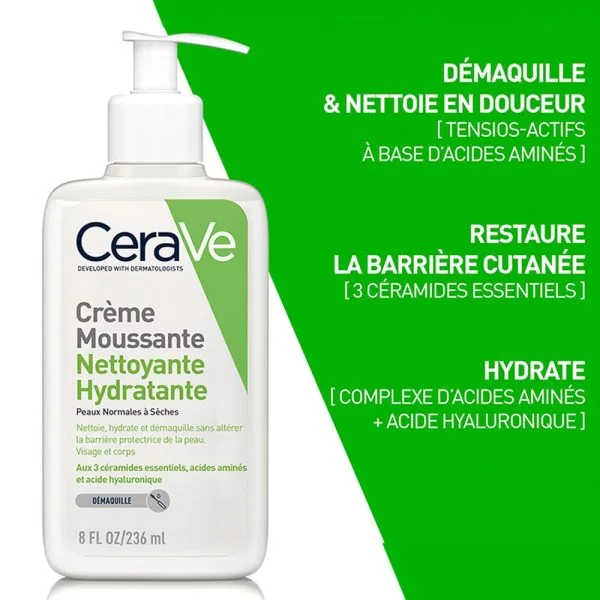 CeraVe Crème Moussante Nettoyante Hydratante Peau Normale à Sèche 236ml – photo 2