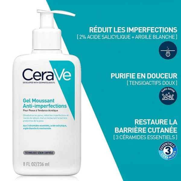 CeraVe Gel Moussant Nettoyant Anti-Imperfections Peau à Tendance Acnéique 236ml – photo 2