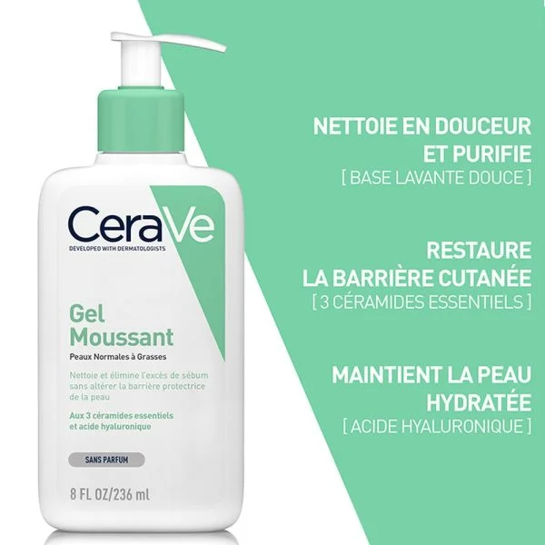 CeraVe Gel Moussant Nettoyant Peau Normale à Grasse 236ml – photo 2