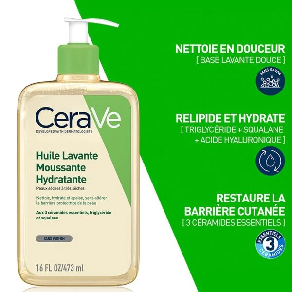 CeraVe Huile Lavante Moussante Hydratante Peau Normale à Très Sèche 473ml – photo 2