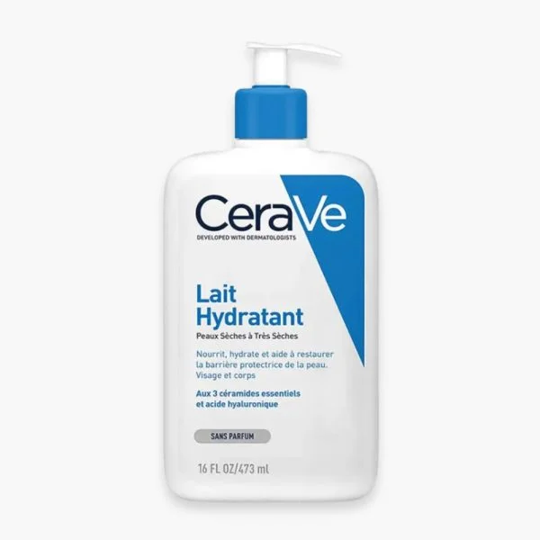 Flacon pompe blanc et bleu CeraVe Lait Hydratant 473 ml