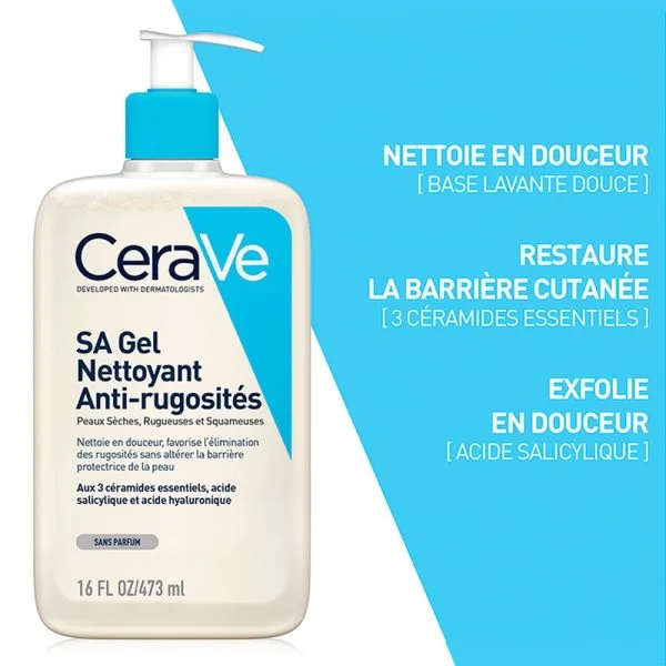 CeraVe SA Gel Nettoyant Anti-Rugosités Peau Sèche, Rugueuse & Squameuse 236ml – photo 2