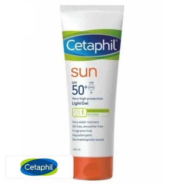Tube blanc et orange Cetaphil Sun gel léger SPF 50+, format 100 ml