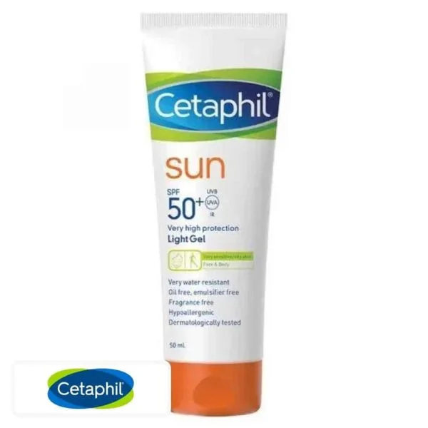 Tube blanc et orange Cetaphil Sun gel léger SPF 50+, format 50 ml