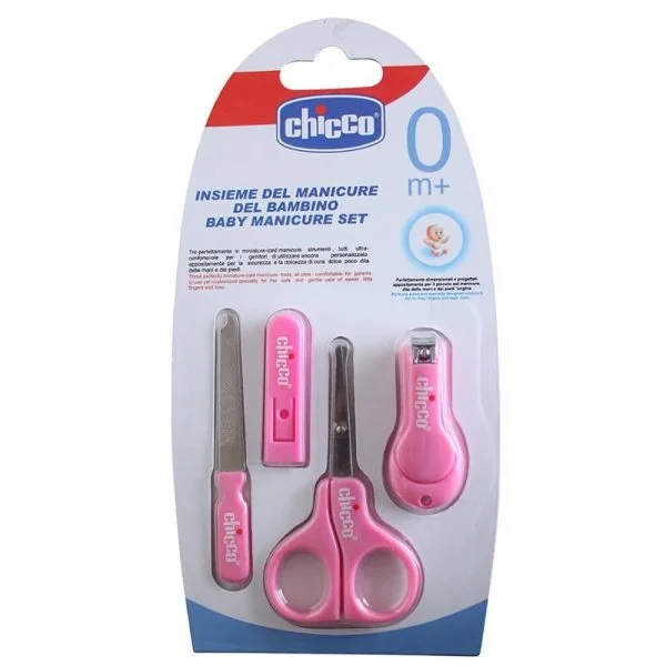 Blister rose Chicco kit manucure bébé : lime, ciseaux et coupe-ongles