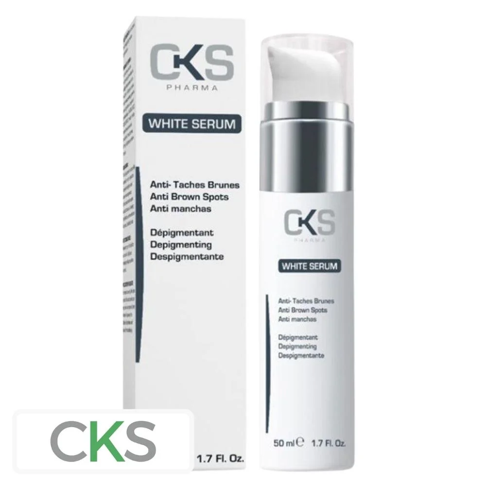 cks-white-serum-anti-taches-brunes-50ml.jpg Boîte et flacon pompe CKS Pharma White Serum anti-taches brunes