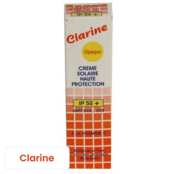 Étui orange et blanc Clarine Opaque crème solaire IP50+ vitamine C