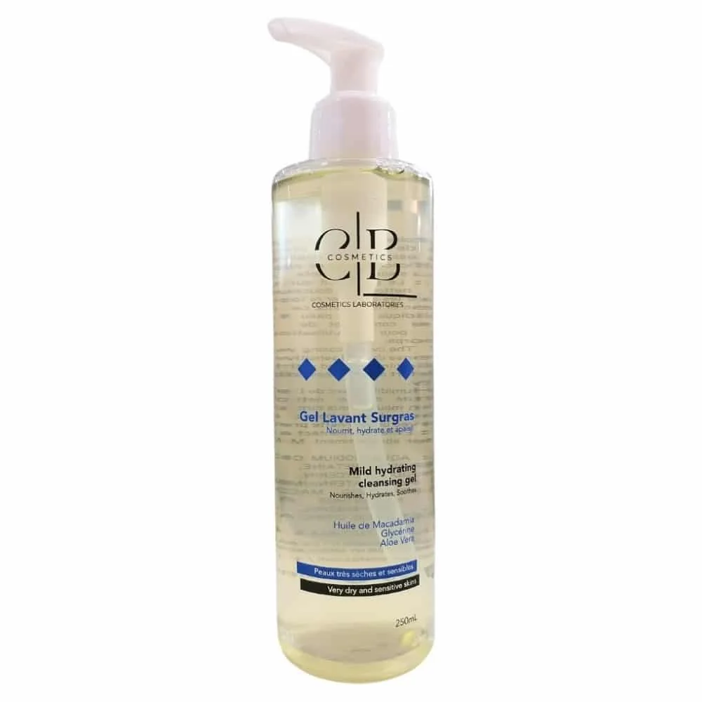 clb-gel-nettoyant-lavant-surgras-peau-seche-250ml.jpg Flacon pompe transparent CLB gel lavant surgras macadamia aloe vera 250 ml