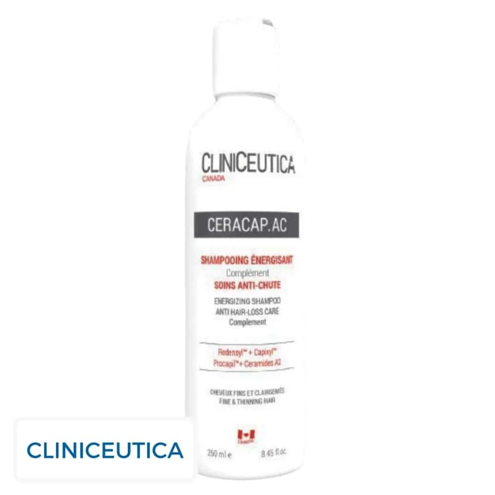 cliniceutica-ceracap-ac-shampoing-energisant-complement-soins-anti-chute-250ml.jpg Flacon blanc Cliniceutica Ceracap.AC shampooing énergisant anti-chute 250 ml