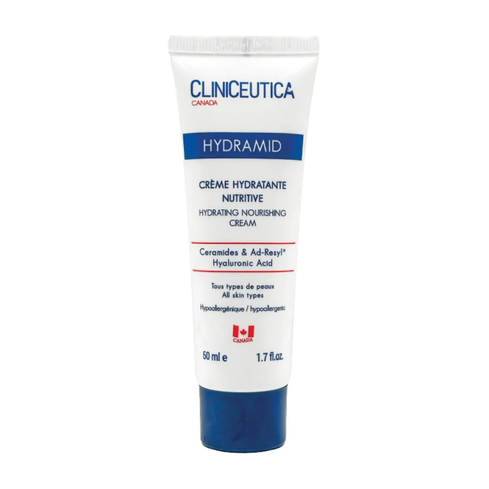 cliniceutica-hydramid-creme-hydratante-nutritive-50ml-2.jpg Tube blanc et bleu Cliniceutica Hydramid crème hydratante nutritive 50 ml
